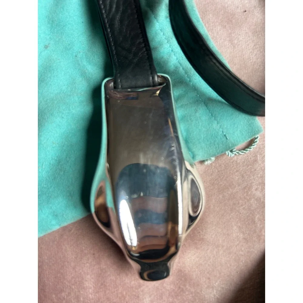 Tiffany & Co Elsa Peretti Snake Belt Sterling Silver 925 Black Leather Vintage
